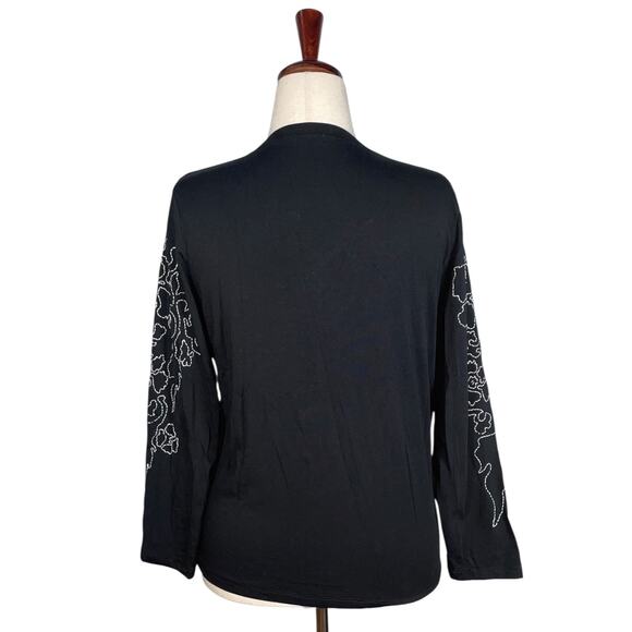 Barbara Bowman Black Embroidered Long Sleeve V-Neck T- Shirt     Size: XXL - Picture 3 of 4
